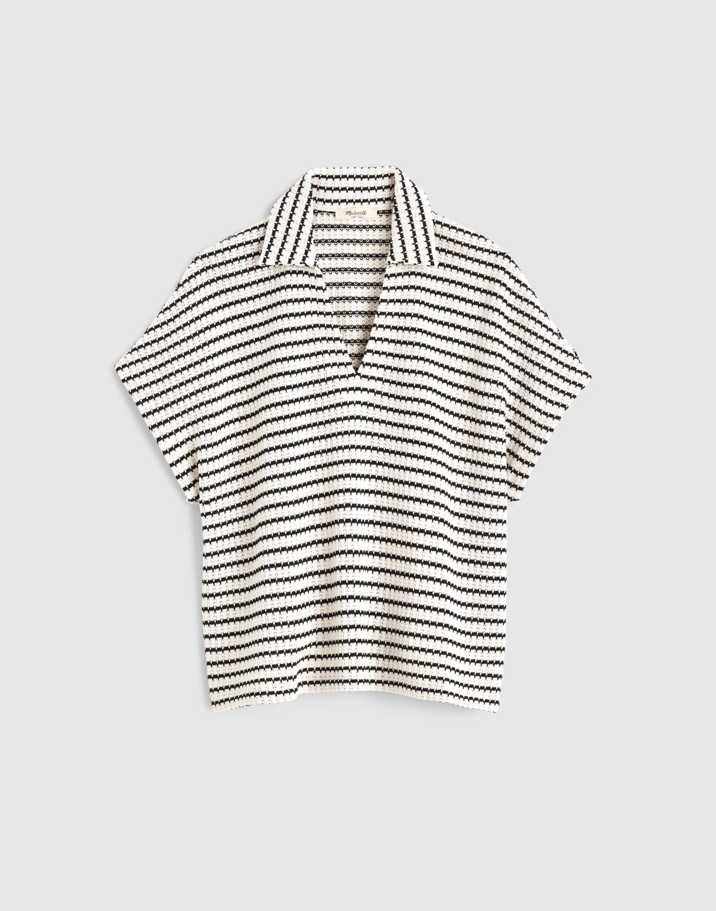 Textured-Knit Johnny-Collar Shirt Ivory And Black Tuck Stitch | Madewell