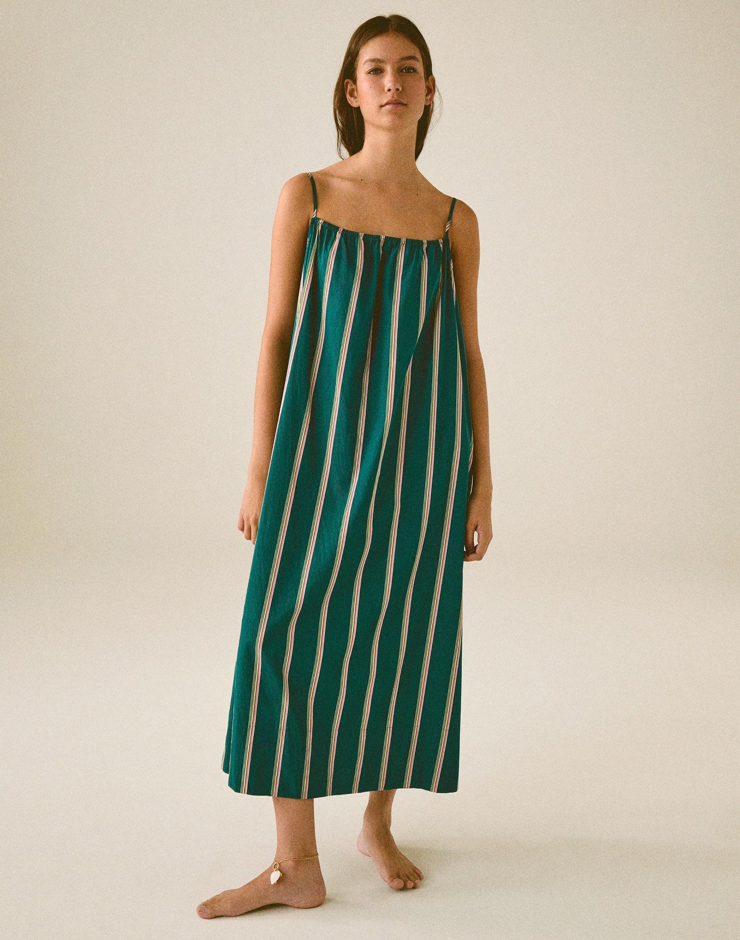 Madewell x Shopbop Gathered A-Line Midi Dress Deep Lagoon Stripe | Madewell