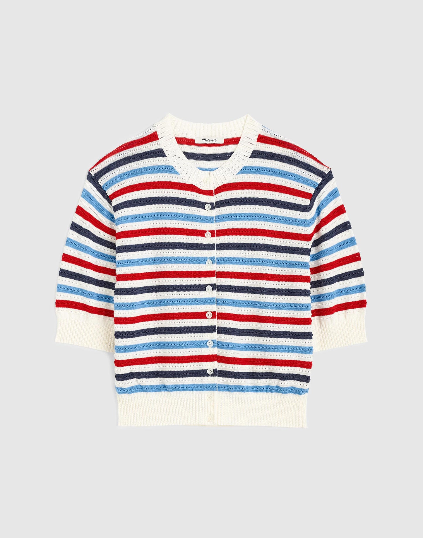 Textured Short-Sleeve Cardigan in 100% Cotton Ivory Pop Color Multi Stripe | Madewell