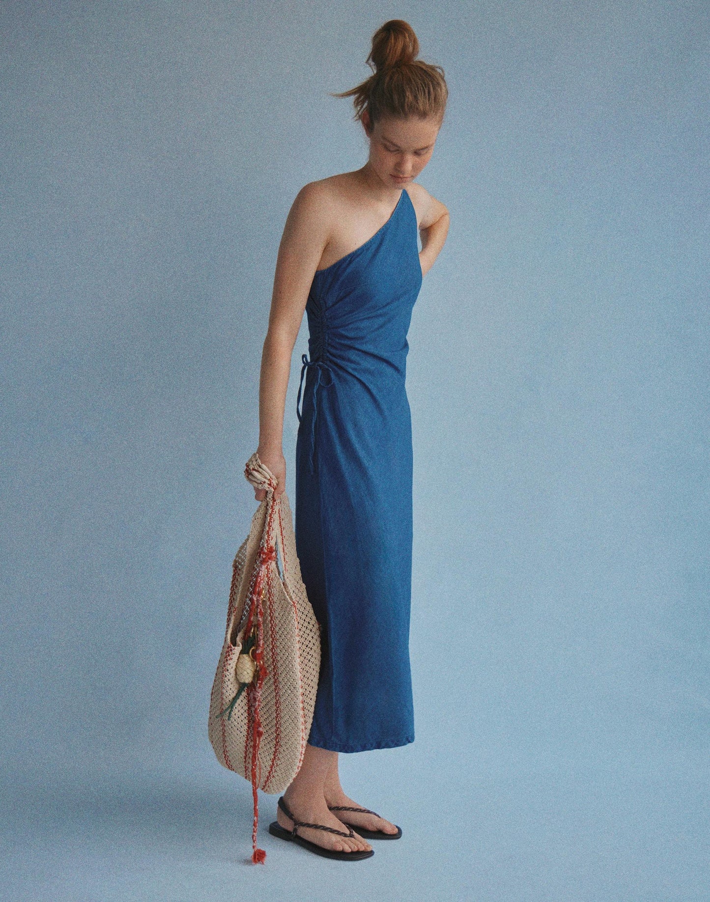 Denim One-Shoulder Maxi Dress Marina Blue | Madewell