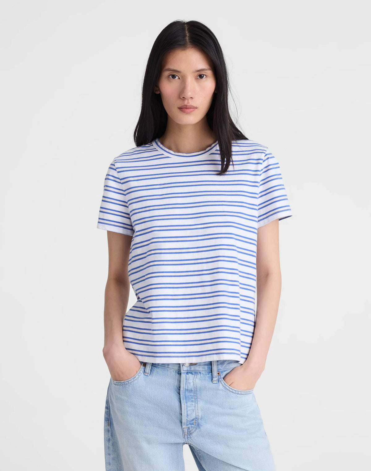 The Perfect Crewneck Tee in Allday Jersey Black To White Stripe | Madewell