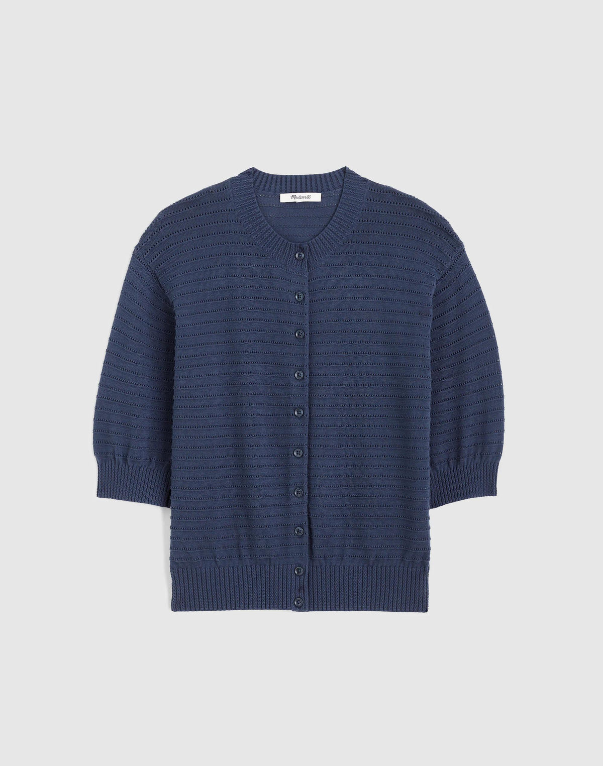 Textured Short-Sleeve Cardigan in 100% Cotton Petrol Navy | Madewell