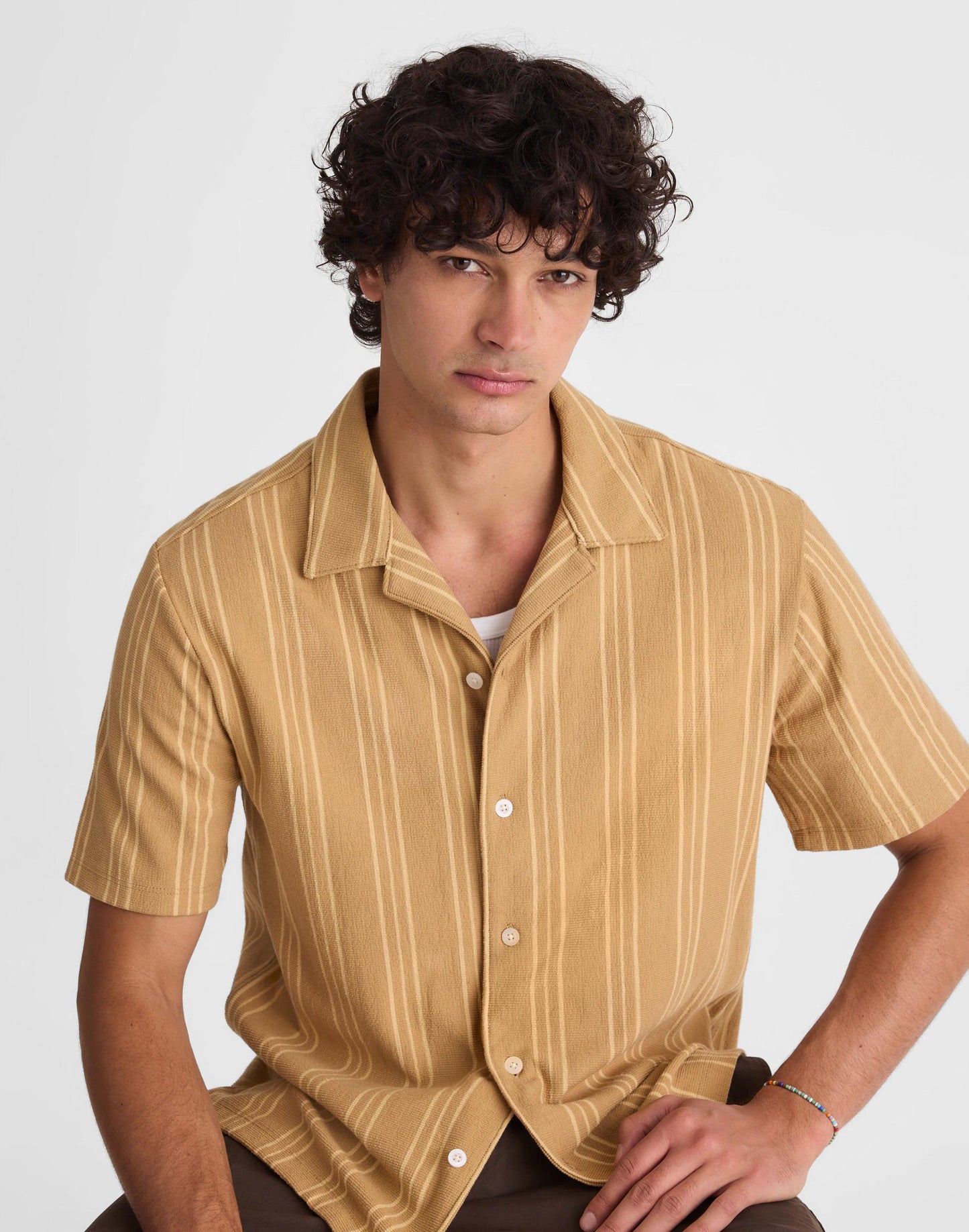 The Camp Shirt in Seaport Terry Golden Khaki | Madewell