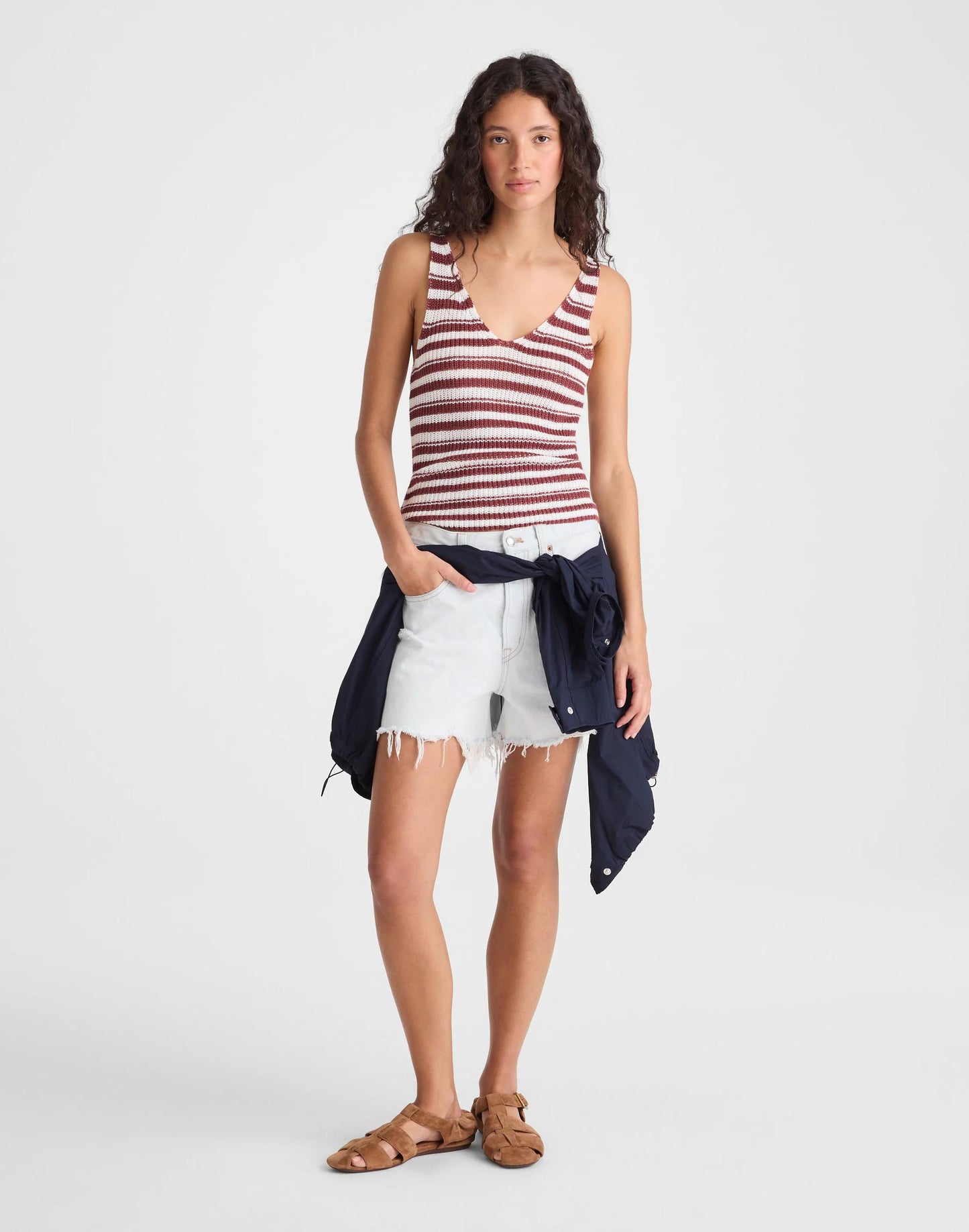 V-Neck Tank in 100% Linen Ivory And Dusty Merlot | Madewell