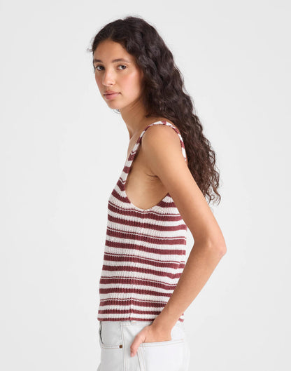 V-Neck Tank in 100% Linen Ivory And Dusty Merlot | Madewell
