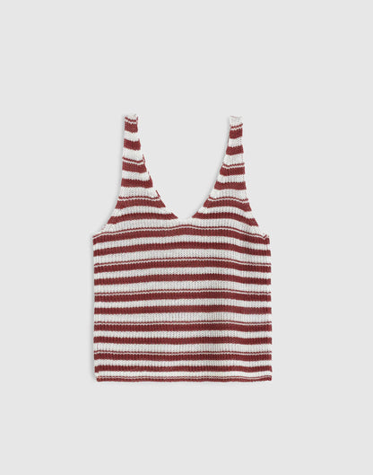V-Neck Tank in 100% Linen Ivory And Dusty Merlot | Madewell