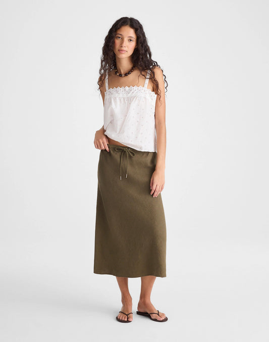 Drawstring Slip Skirt in 100% Linen Faded Ivy | Madewell