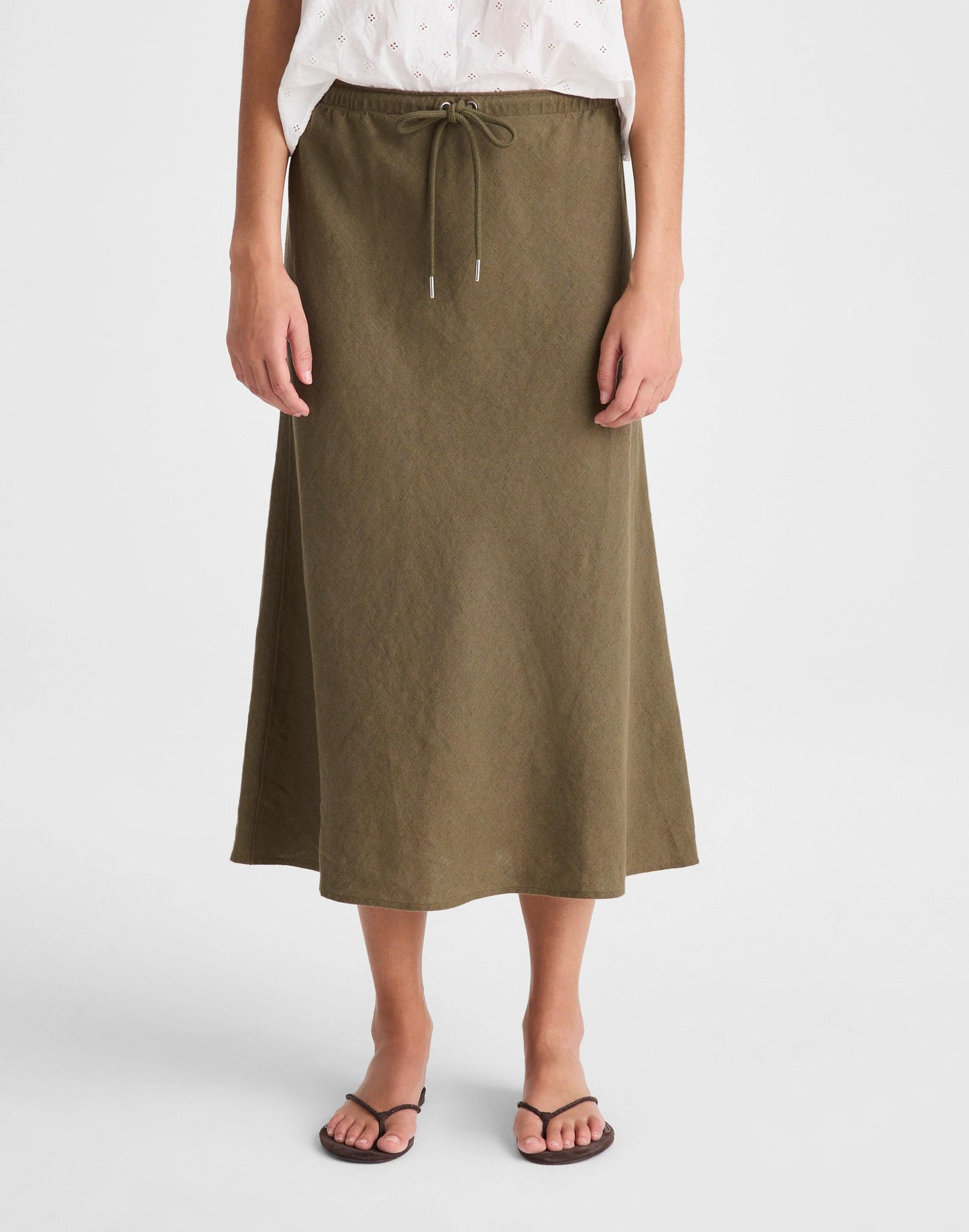 Drawstring Slip Skirt in 100% Linen Faded Ivy | Madewell