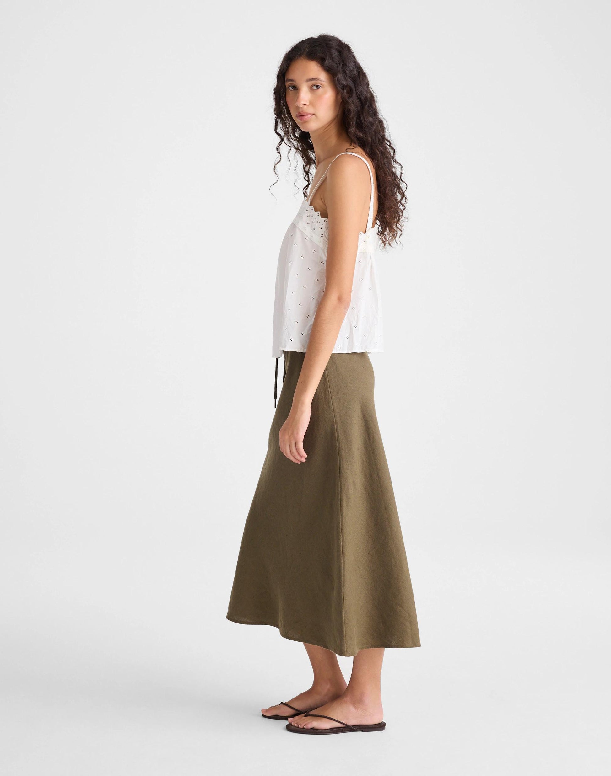 Drawstring Slip Skirt in 100% Linen Faded Ivy | Madewell