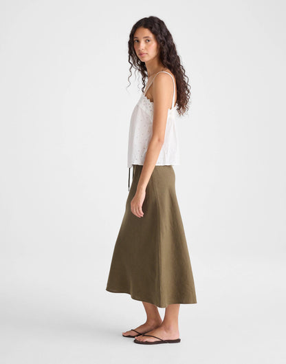 Drawstring Slip Skirt in 100% Linen Faded Ivy | Madewell