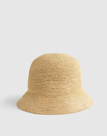 Hand-Crocheted Seamless Bucket Hat in Raffia Golden Khaki | Madewell