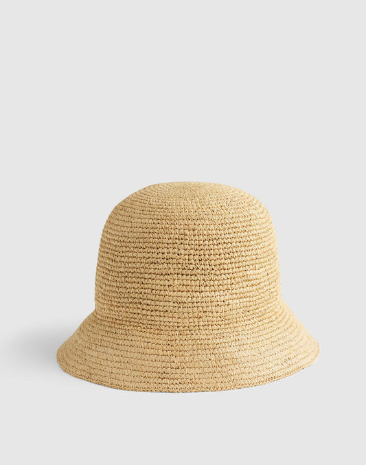 Hand-Crocheted Seamless Bucket Hat in Raffia Golden Khaki | Madewell