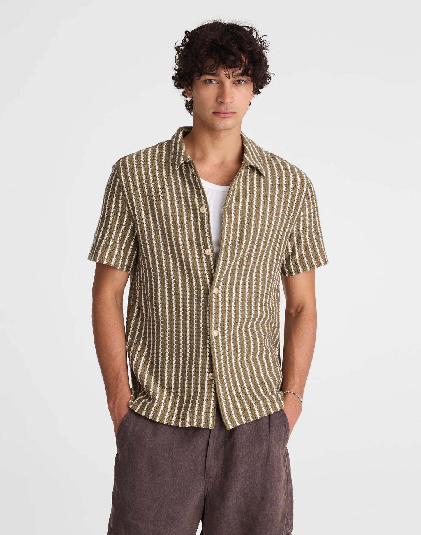 Textured-Knit Short-Sleeve Shirt Olive | Madewell