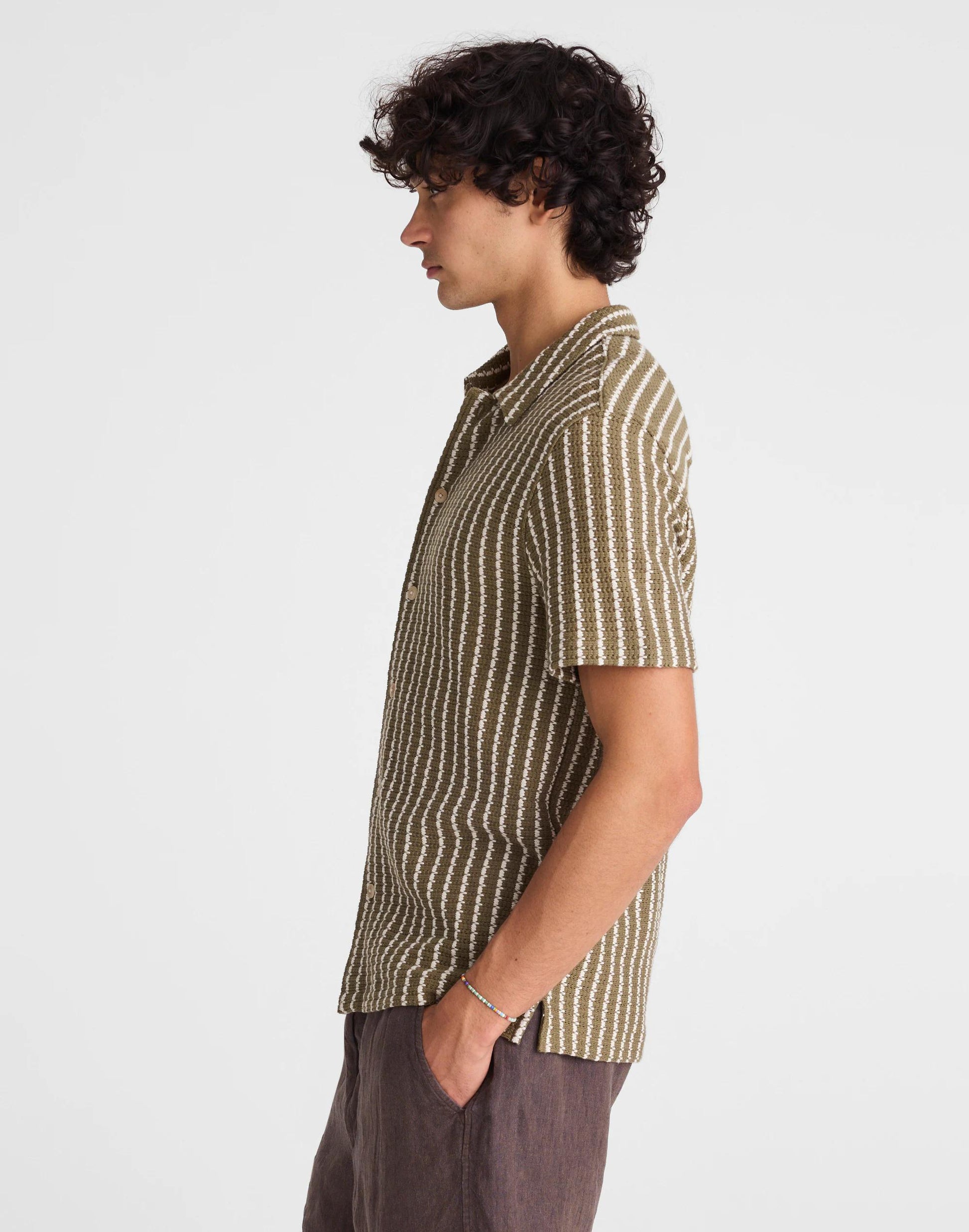 Textured-Knit Short-Sleeve Shirt Olive | Madewell