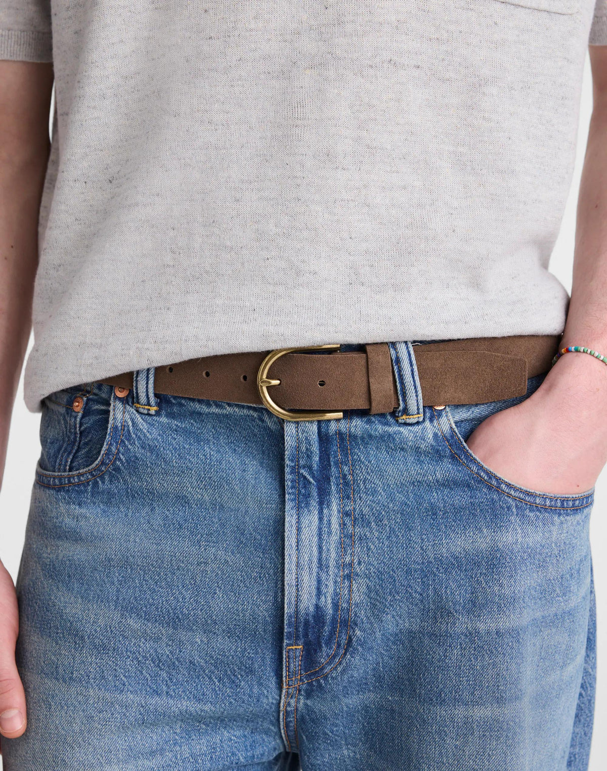 Brass-Buckle Belt in Suede Earth Tone | Madewell