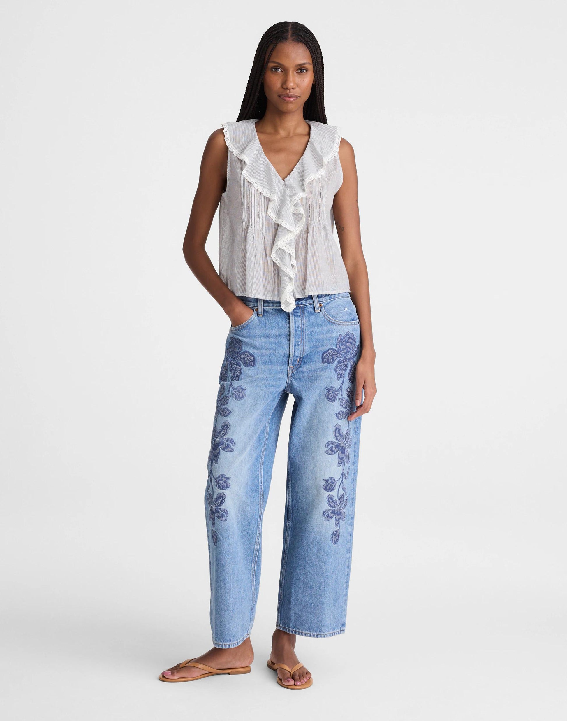 The Blaire Sleeveless Top Blue White Micro Stripe | Madewell