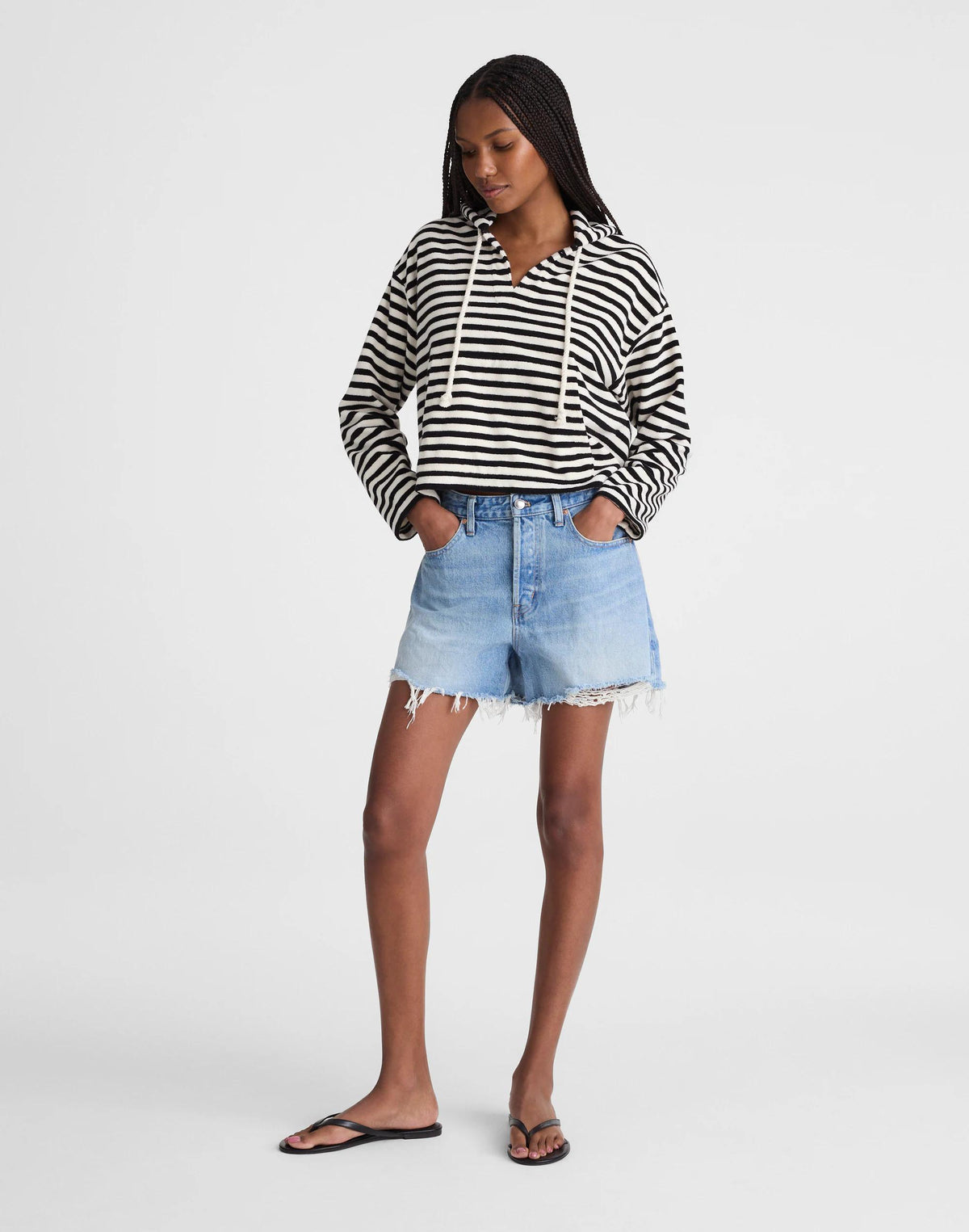 Drawstring Hoodie in Terry Black Ivory | Madewell