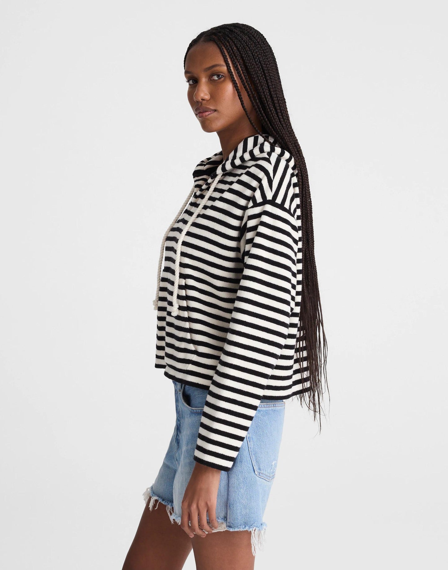 Drawstring Hoodie in Terry Black Ivory | Madewell