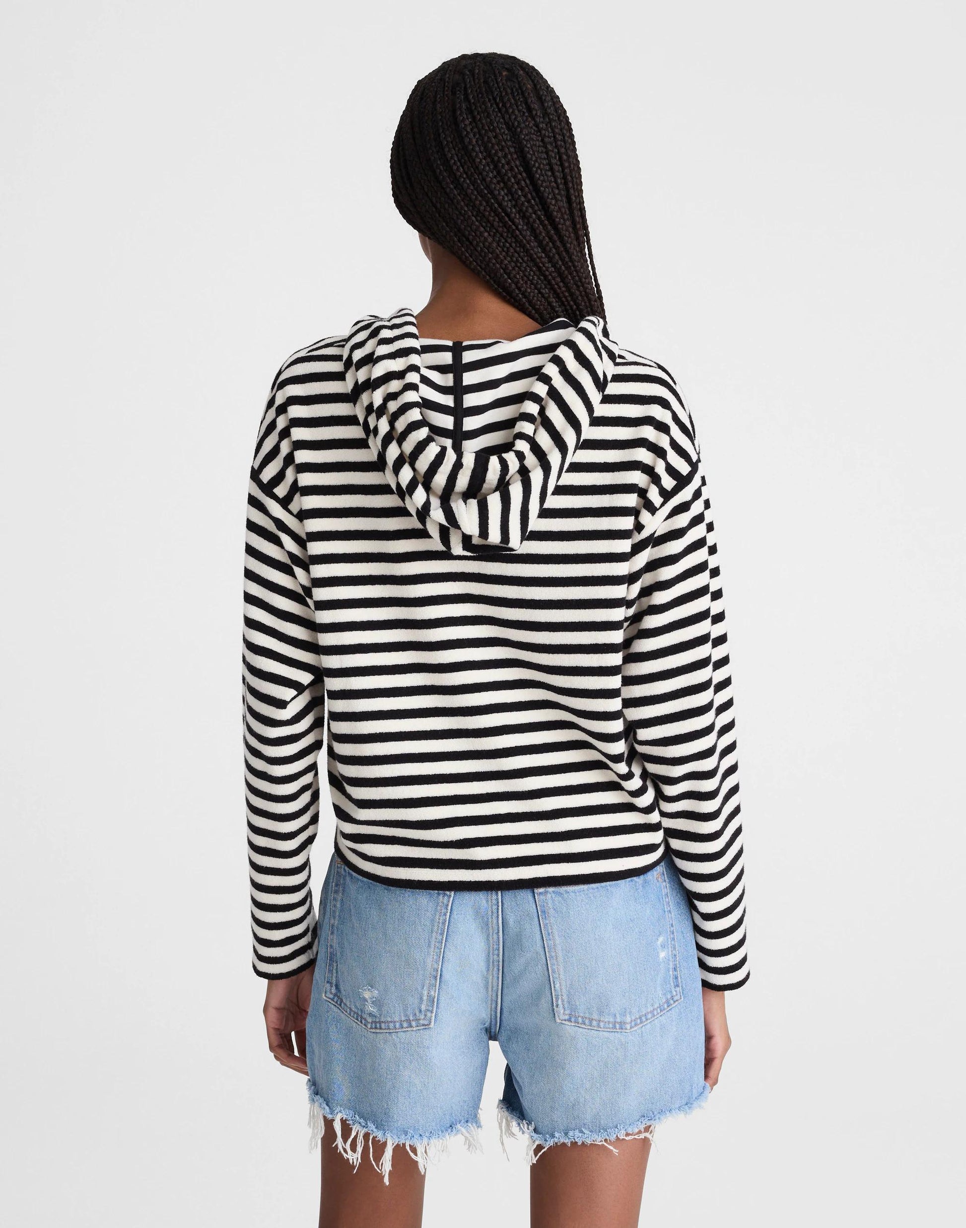 Drawstring Hoodie in Terry Black Ivory | Madewell