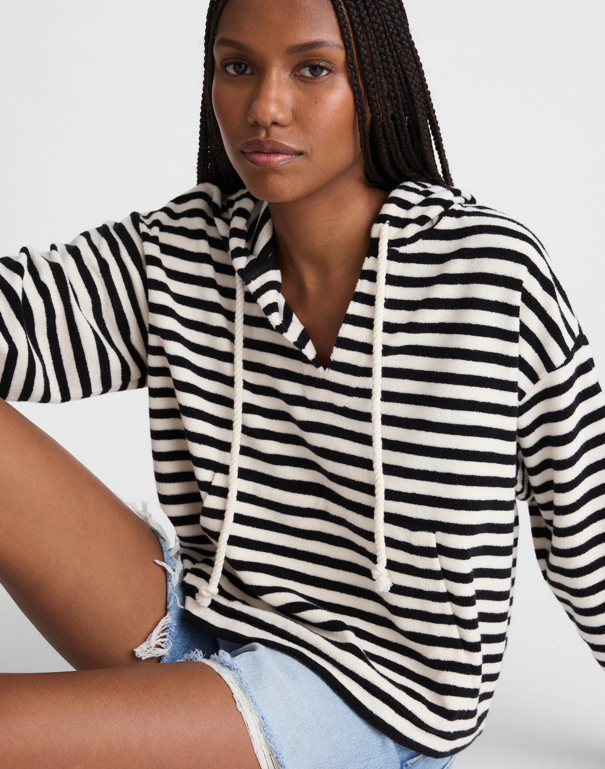 Drawstring Hoodie in Terry Black Ivory | Madewell