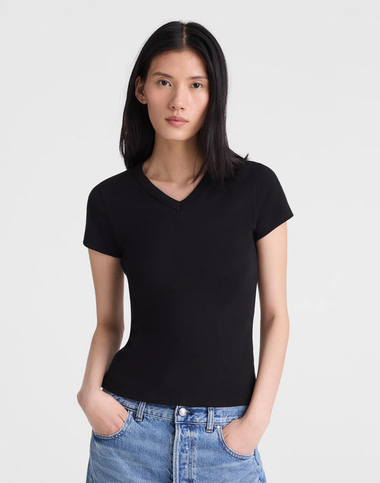 The '90s V-Neck Baby Tee in Compact Cotton Jet Black | Madewell
