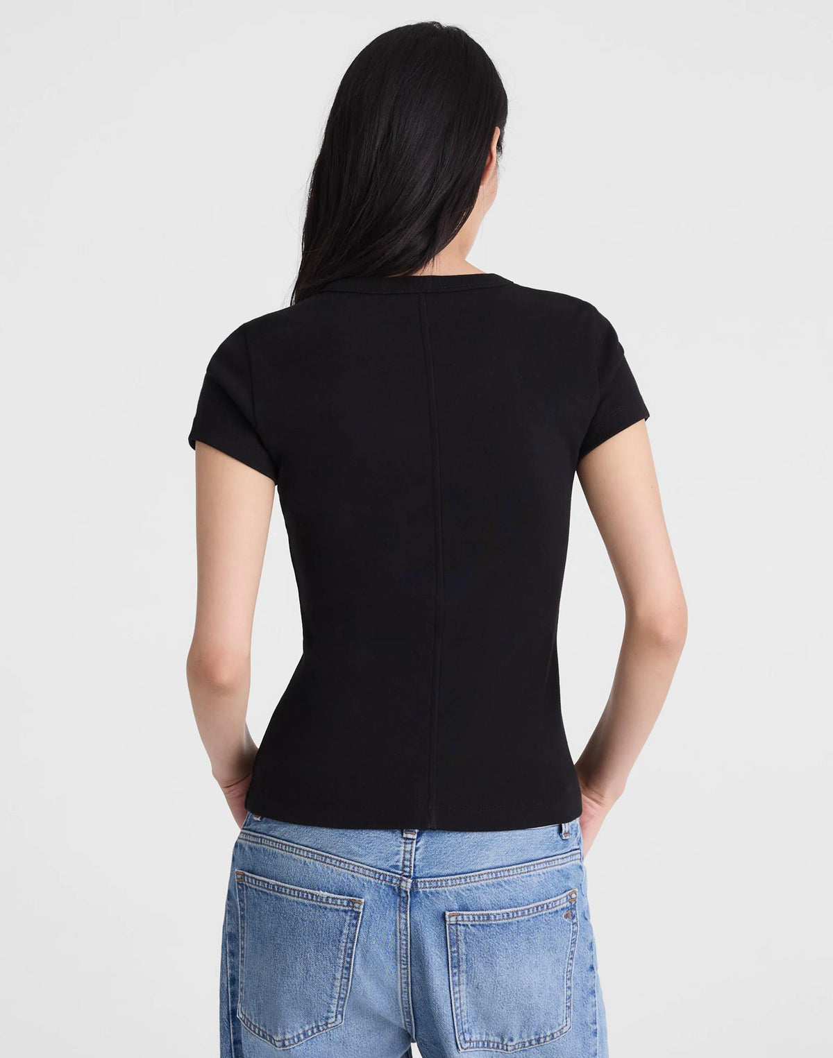 The '90s V-Neck Baby Tee in Compact Cotton Jet Black | Madewell