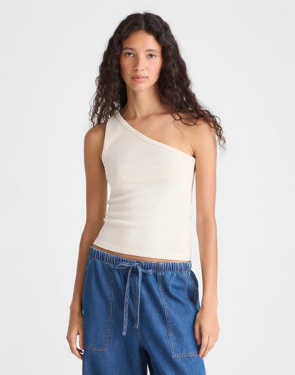 The '90s One-Shoulder Tank in Compact Cotton Vintage Ivory | Madewell
