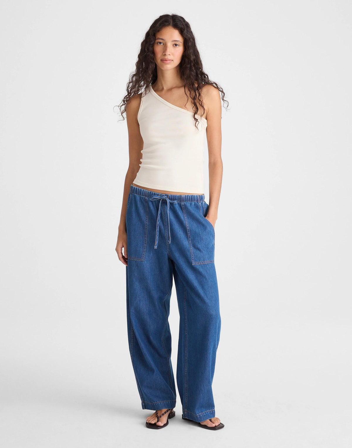The '90s One-Shoulder Tank in Compact Cotton Vintage Ivory | Madewell