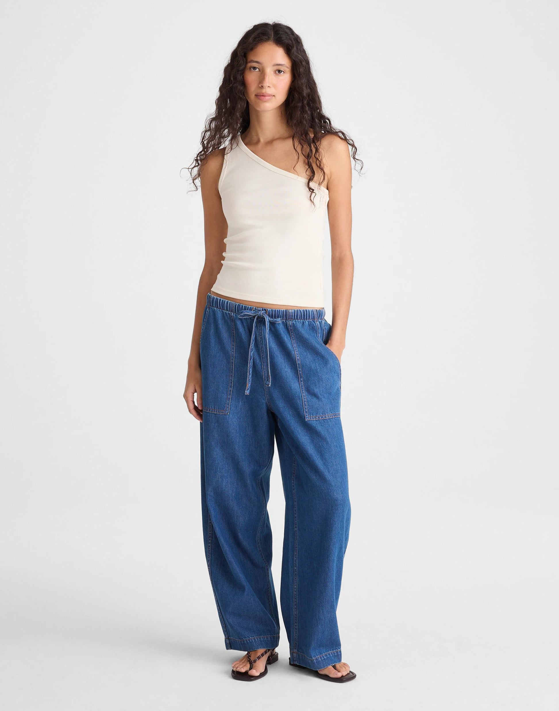 The '90s One-Shoulder Tank in Compact Cotton Vintage Ivory | Madewell