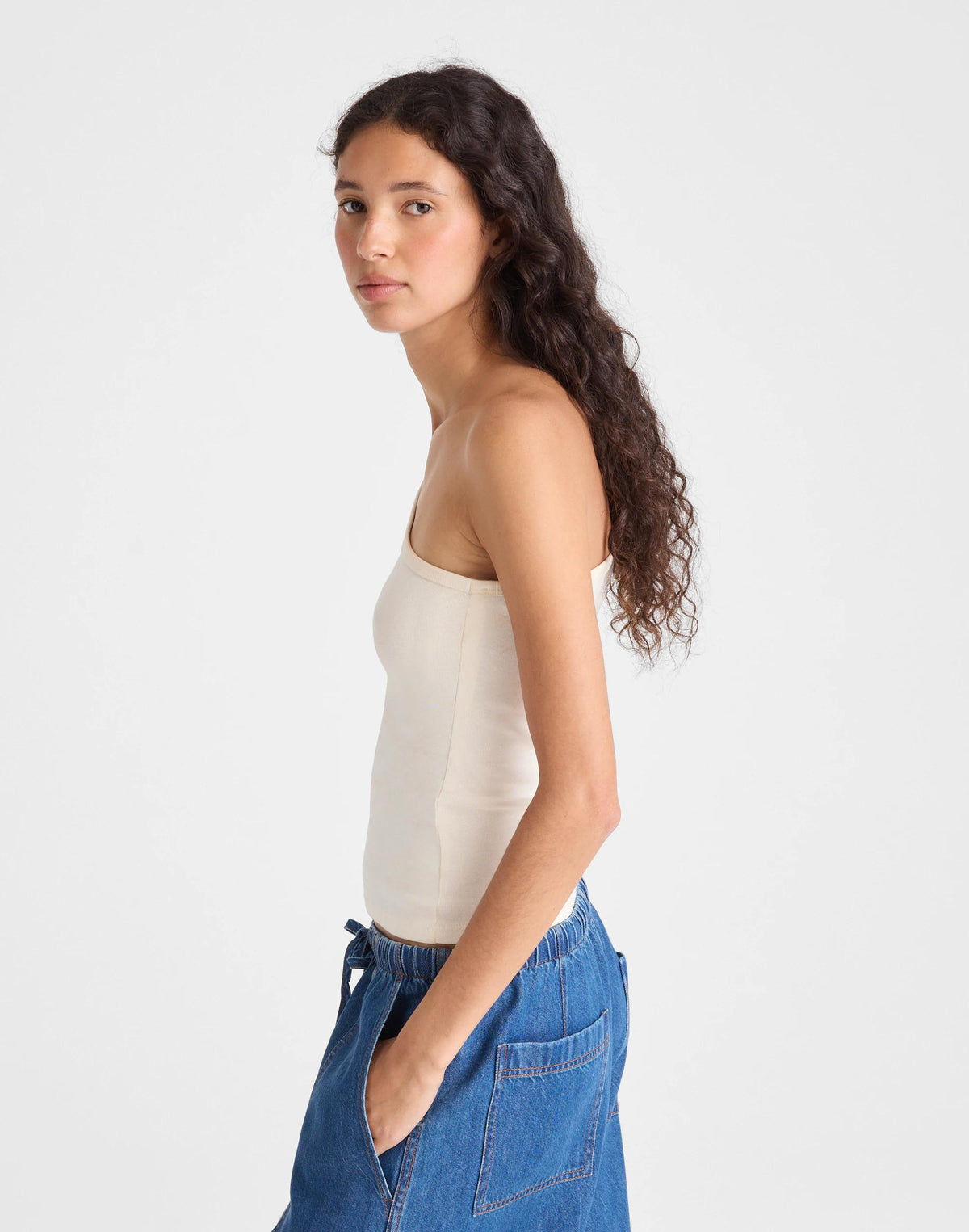 The '90s One-Shoulder Tank in Compact Cotton Vintage Ivory | Madewell