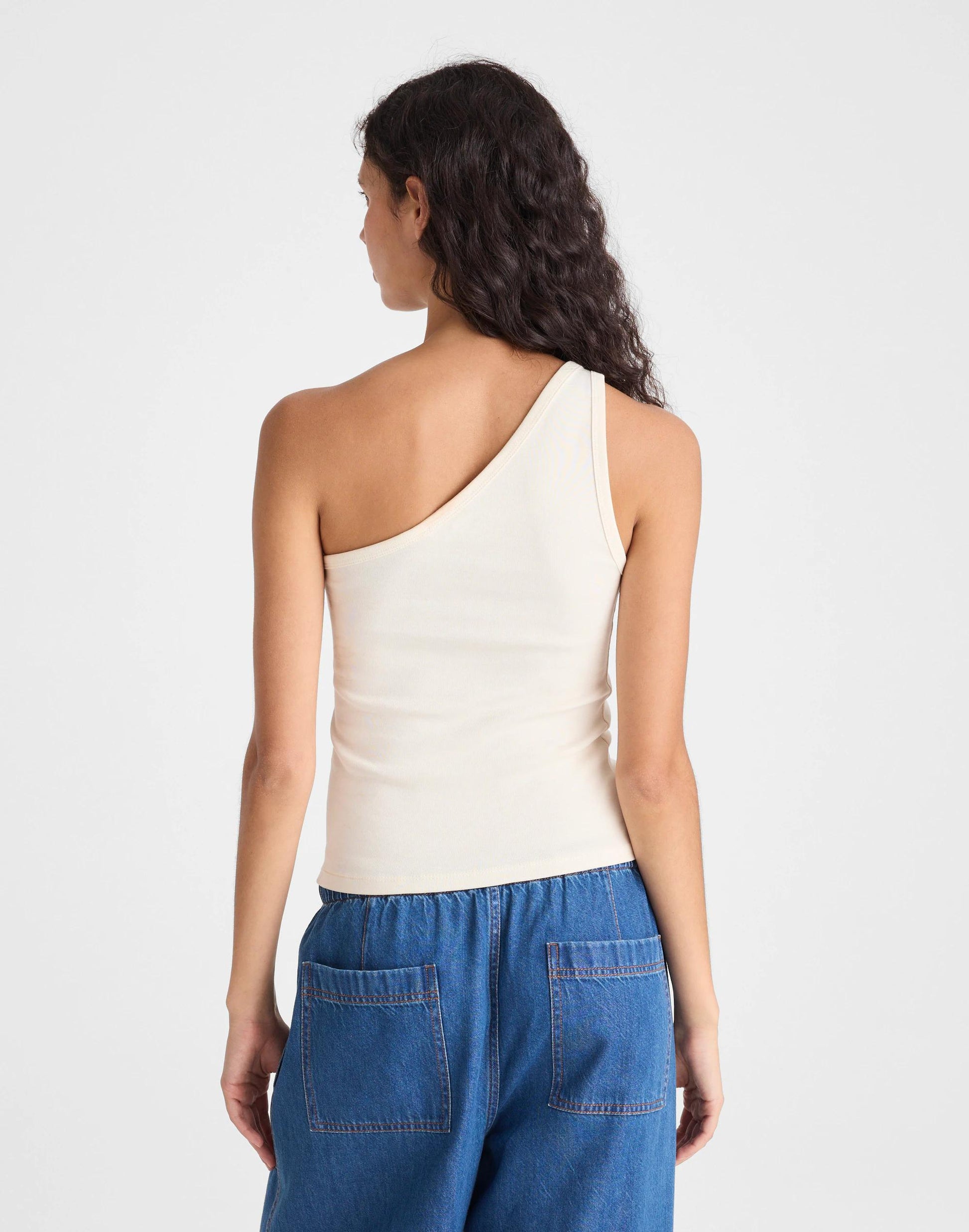 The '90s One-Shoulder Tank in Compact Cotton Vintage Ivory | Madewell