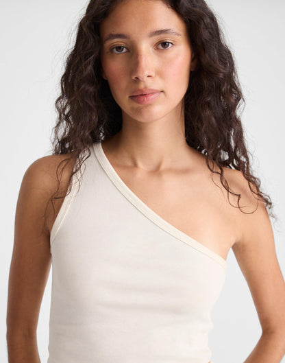 The '90s One-Shoulder Tank in Compact Cotton Vintage Ivory | Madewell