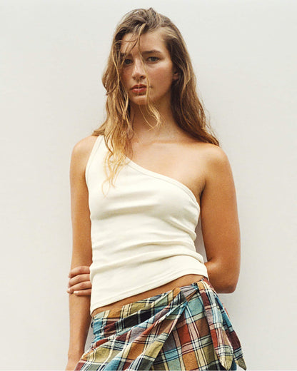 The '90s One-Shoulder Tank in Compact Cotton Vintage Ivory | Madewell
