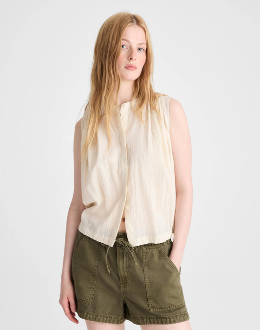 Shirred Button-Up Sleeveless Blouse Natural Seersucker | Madewell
