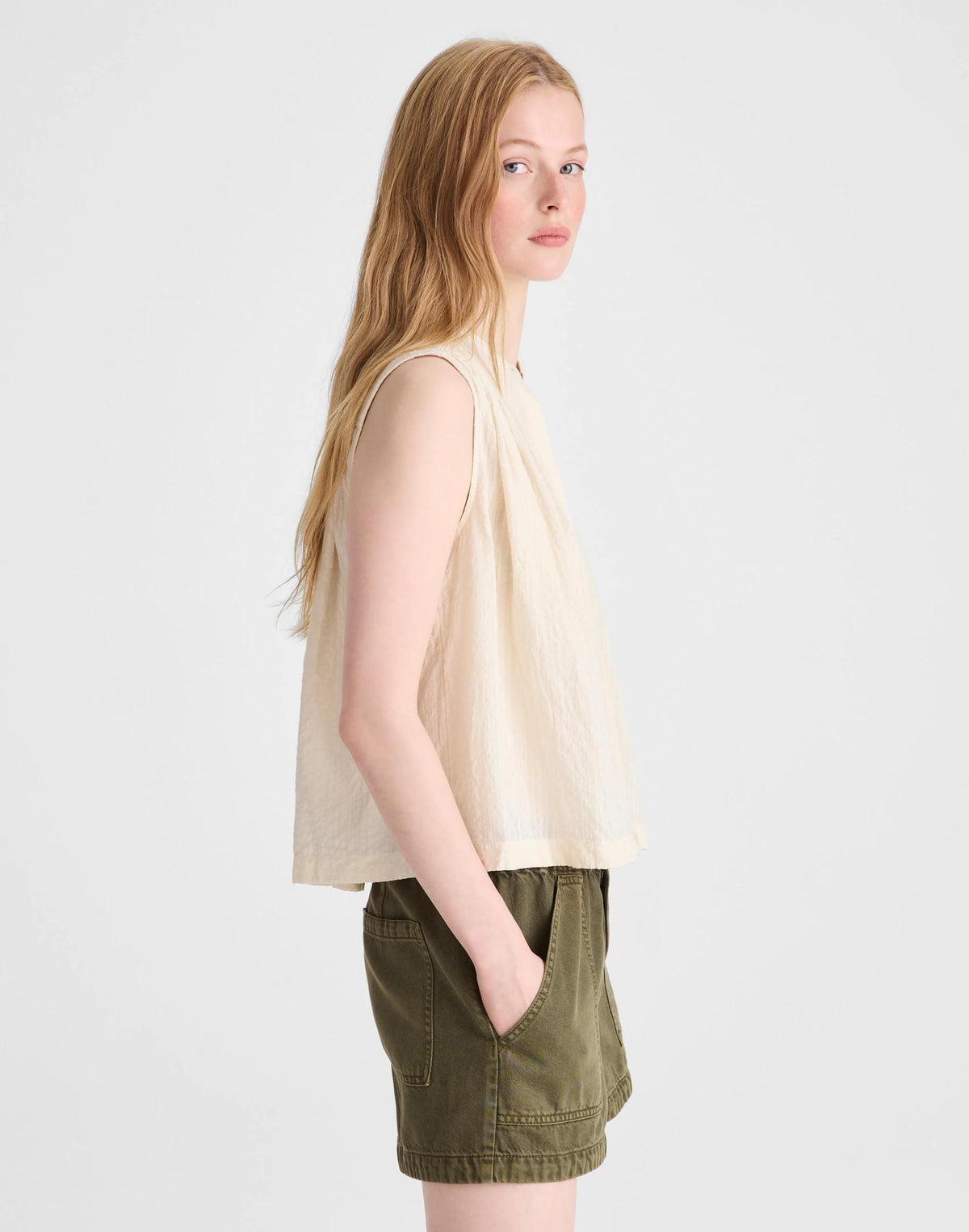 Shirred Button-Up Sleeveless Blouse Natural Seersucker | Madewell