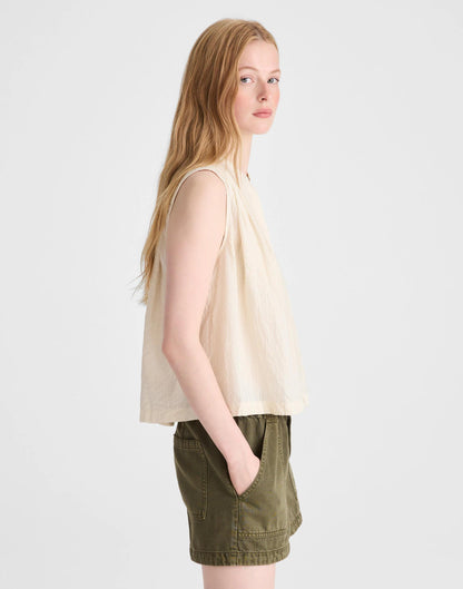 Shirred Button-Up Sleeveless Blouse Natural Seersucker | Madewell