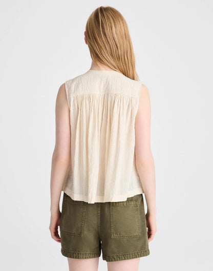 Shirred Button-Up Sleeveless Blouse Natural Seersucker | Madewell