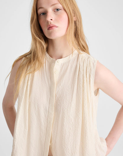 Shirred Button-Up Sleeveless Blouse Natural Seersucker | Madewell