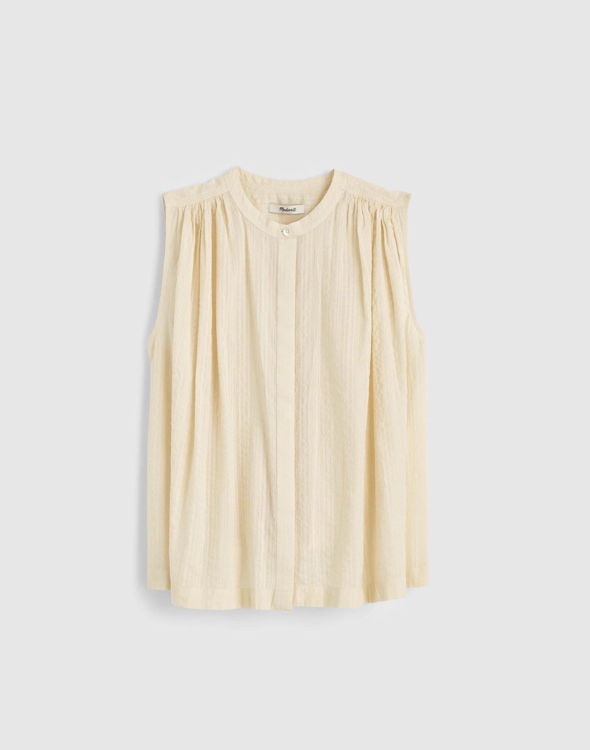 Shirred Button-Up Sleeveless Blouse Natural Seersucker | Madewell