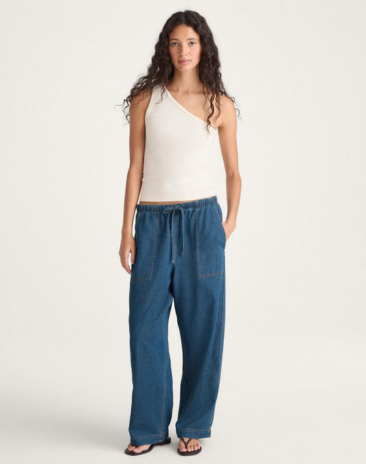 Pull-On Barrel-Leg Utility Pants in Airy Denim Marina Blue | Madewell