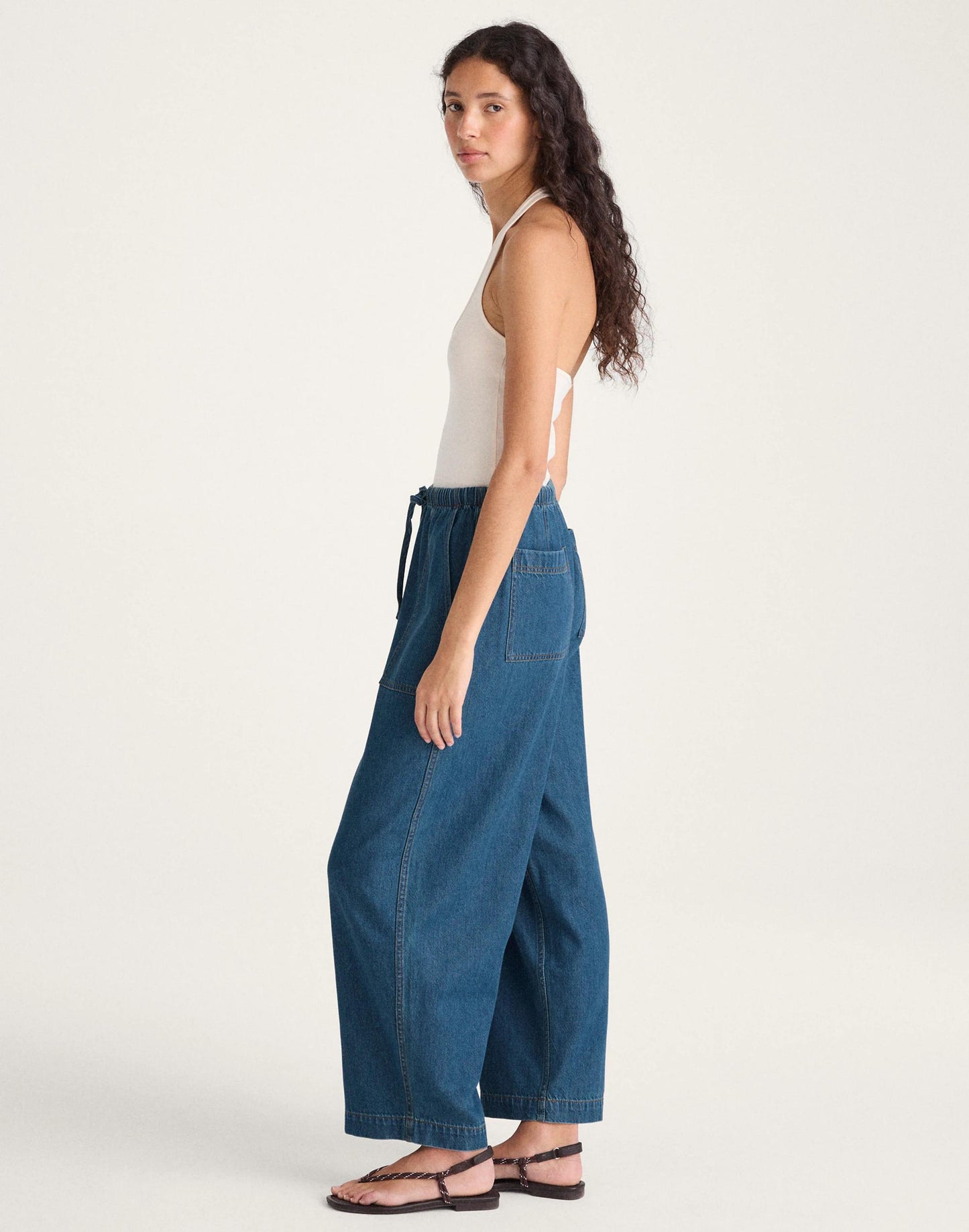 Pull-On Barrel-Leg Utility Pants in Airy Denim Marina Blue | Madewell