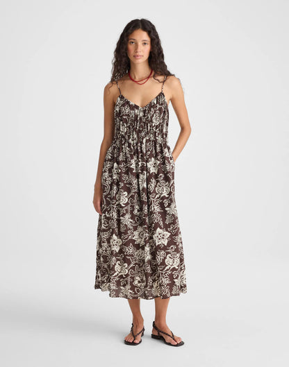 Ruched V-Neck Sleeveless Maxi Dress Dark Brown | Madewell
