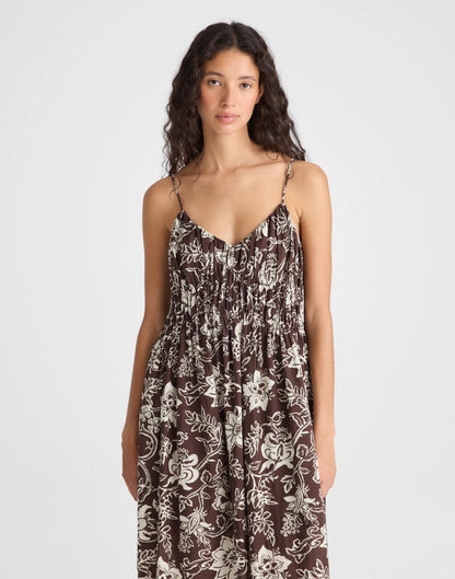 Ruched V-Neck Sleeveless Maxi Dress Dark Brown | Madewell