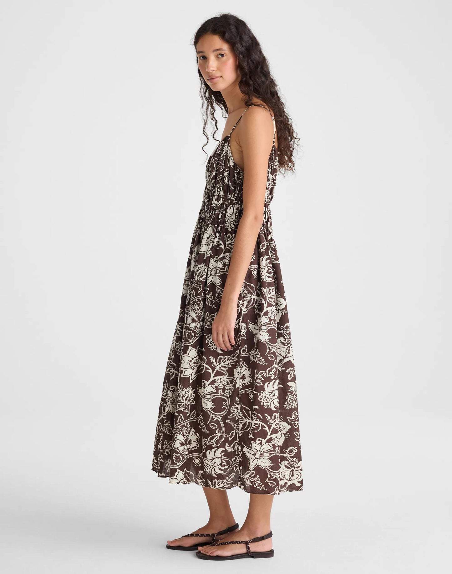 Ruched V-Neck Sleeveless Maxi Dress Dark Brown | Madewell