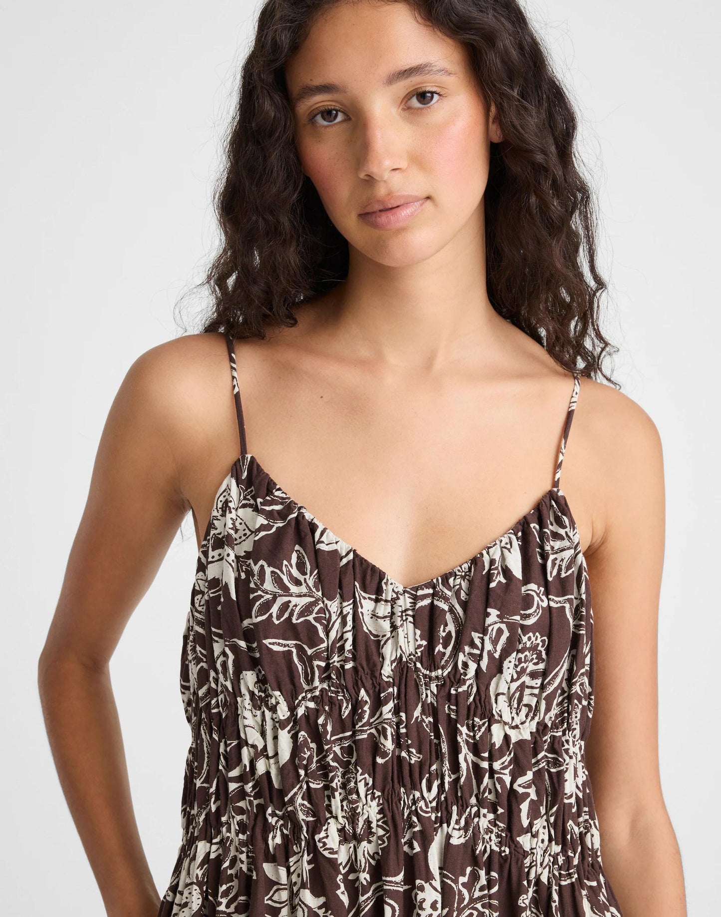 Ruched V-Neck Sleeveless Maxi Dress Dark Brown | Madewell