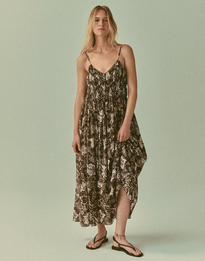 Ruched V-Neck Sleeveless Maxi Dress Dark Brown | Madewell