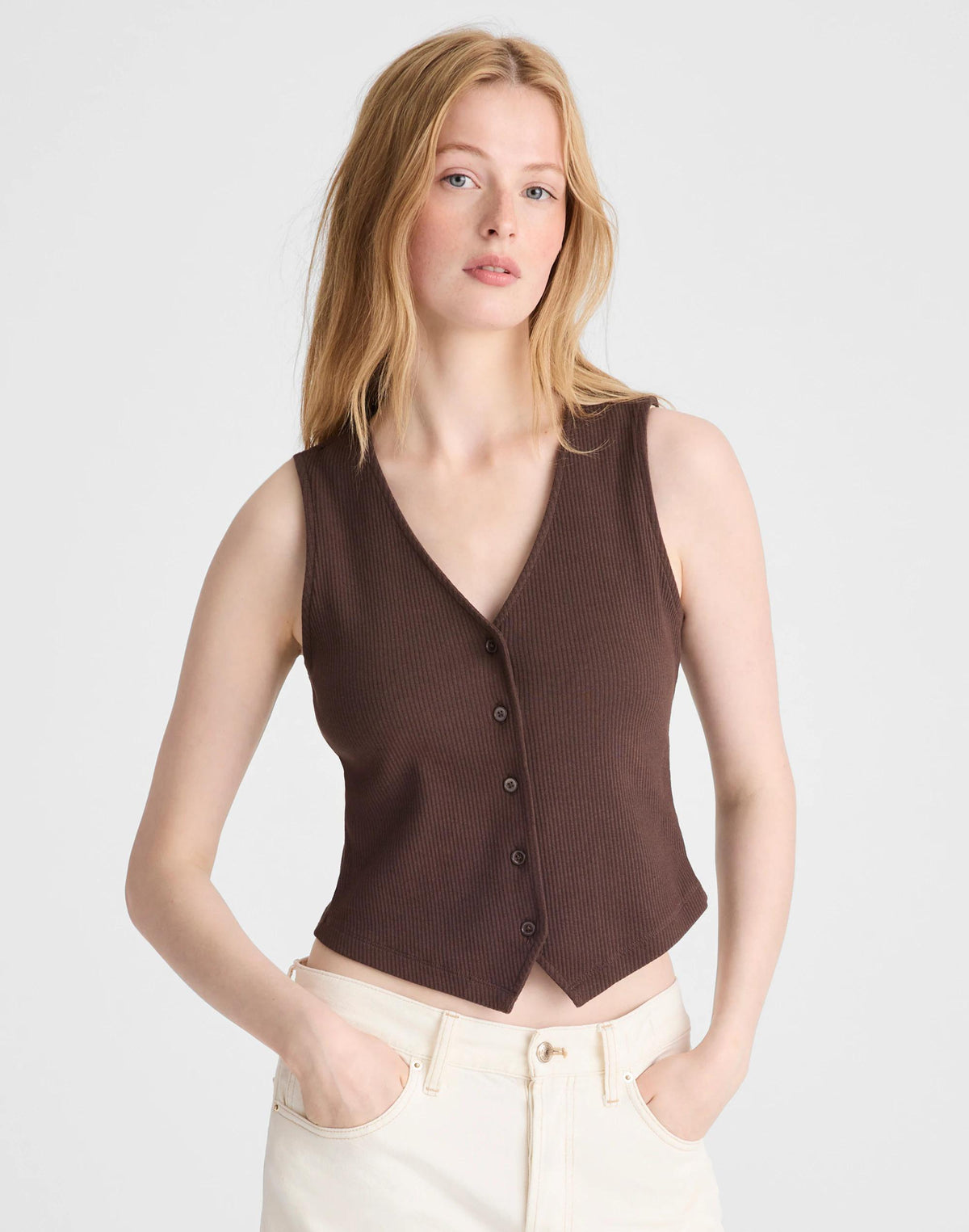 Ribbed V-Neck Vest Dark Brown | Madewell