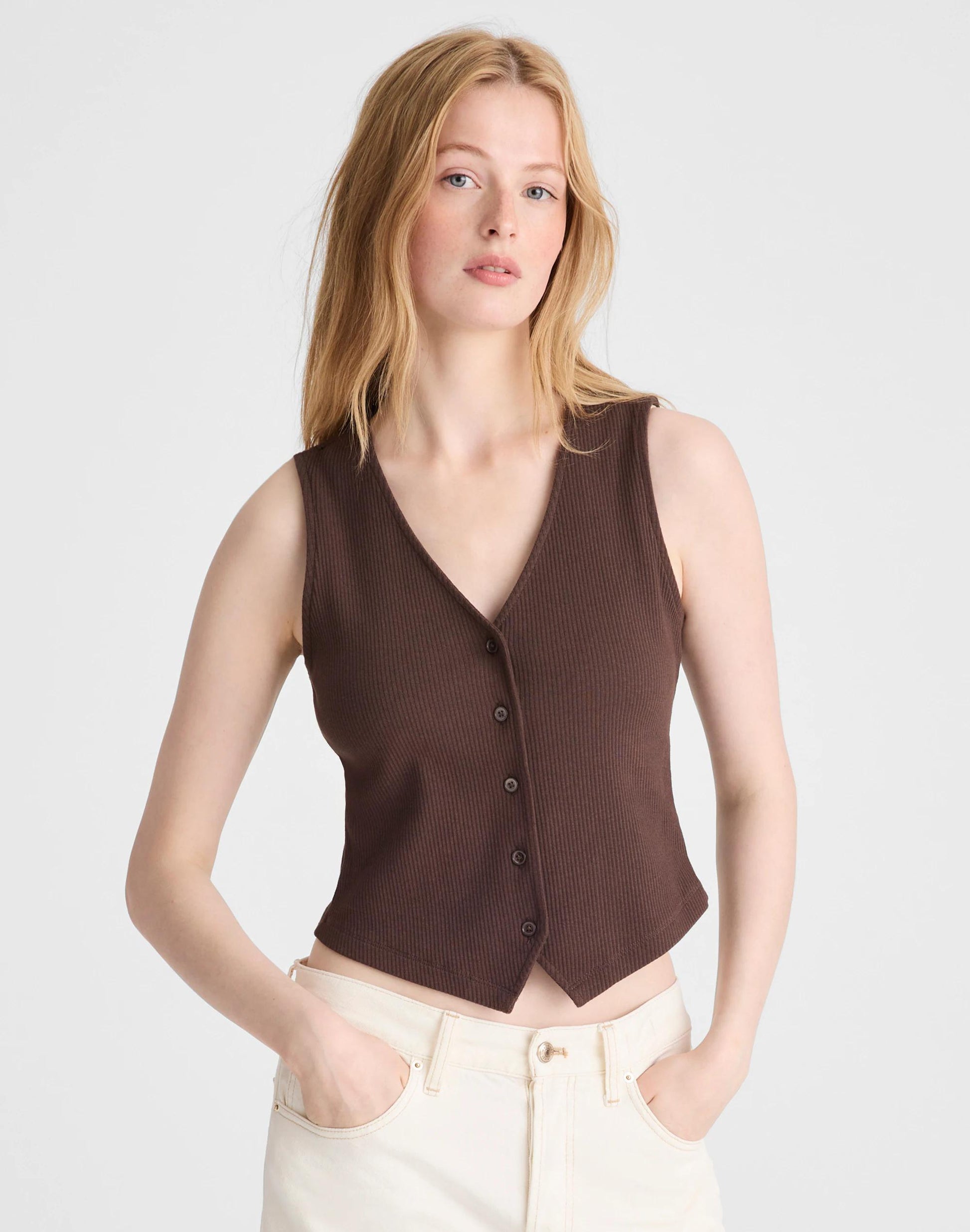 Ribbed V-Neck Vest Dark Brown | Madewell