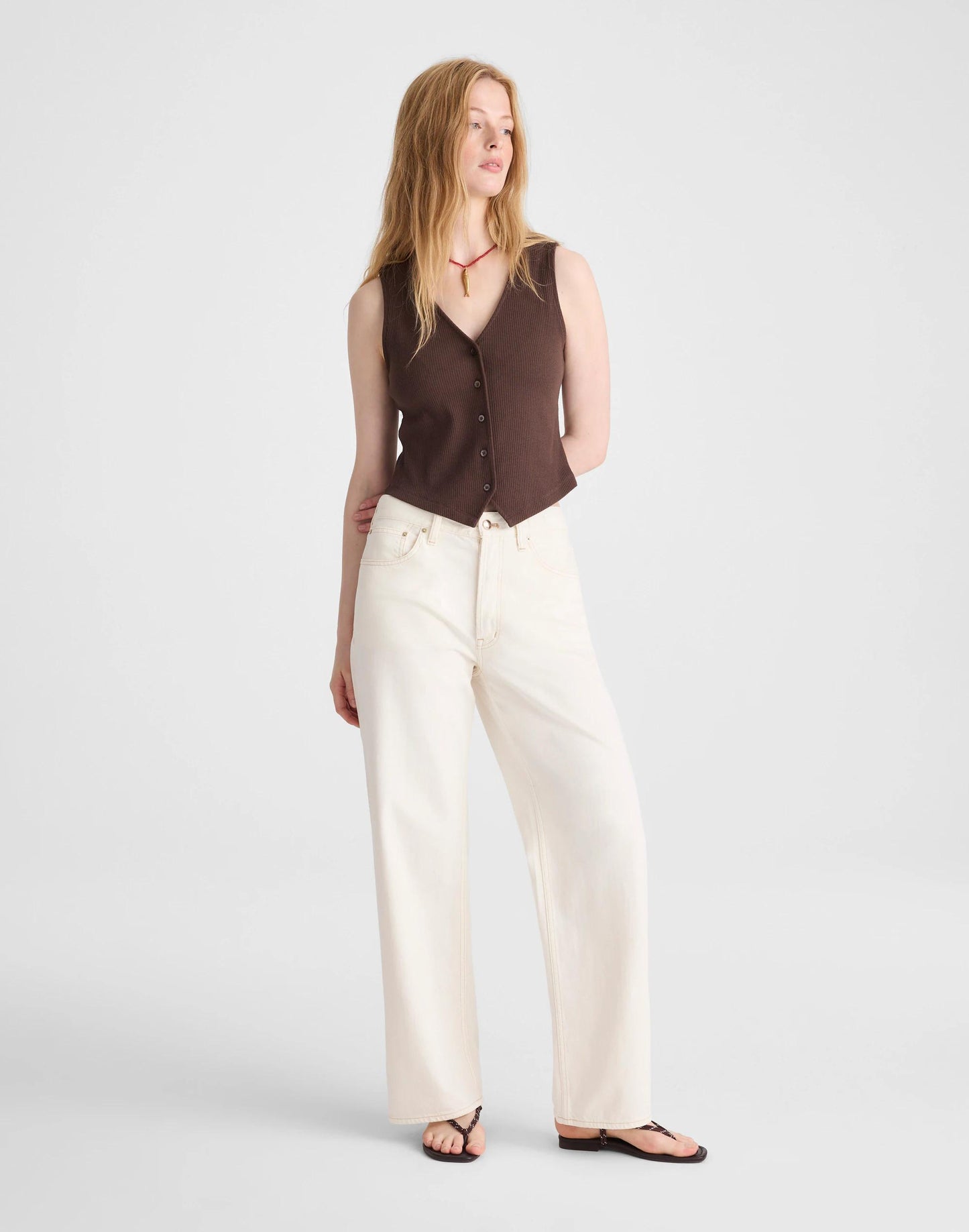 Ribbed V-Neck Vest Dark Brown | Madewell