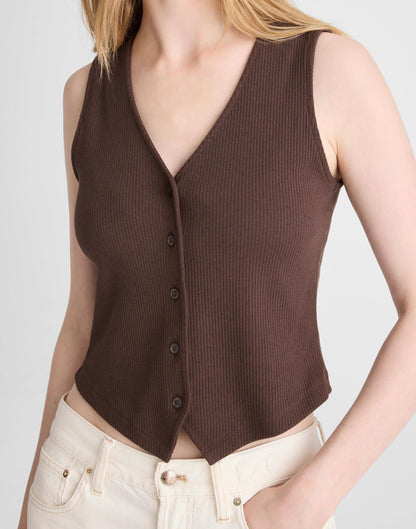 Ribbed V-Neck Vest Dark Brown | Madewell